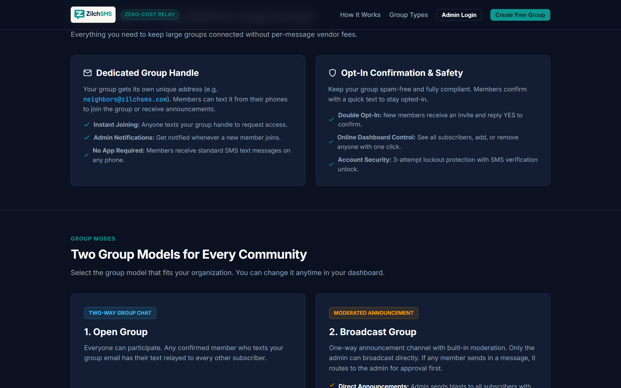 Community Messaging Architecture: Open two-way group chat and moderated broadcast delivery models.